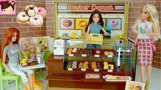 Barbie Drive Thru Donut Shop with Frozen Elsa Moana Disney Princesses - Licca Mister Donut Playset