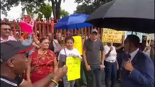 Protests outside the Parliament in Port of Spain leading up to the 2024/2025 Budget presentation