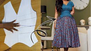 How to Draft a stylish Gathered dress pattern with a basque Under bust corset waistline.