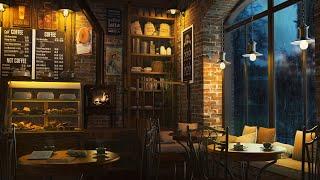 Cozy Coffee Shop Ambience: Relaxing Jazz Instrumental Music with Rain for Work, Study, Focus 24/7
