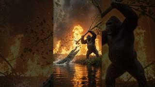 Massive Gorilla Battles Giant Alligator in Explosive Forest Inferno! #animalfight