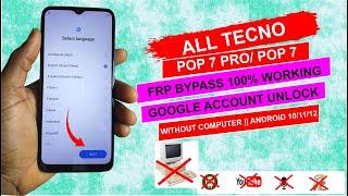 Tecno Pop 7/Pop 7 Pro FRP Bypass Android 12 (Without Pc) Tecno BF6/BF7 Gmail/Google Account Bypass