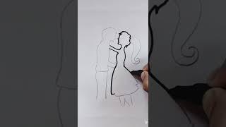 couple drawing/easy couple drawing black marker #shorts