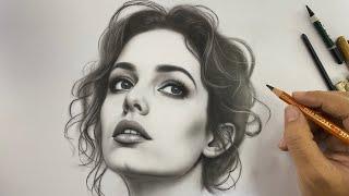 Draw a young girls portrait in pencil