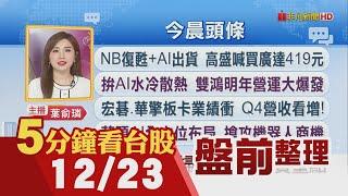 拜登簽開支法案 化解政府關門危機!高盛給廣達目標價419元!台達電攻機器人 3.4億入股德新創!貨櫃輪元月大爆倉 傳航商暫停收貨｜主播葉俞璘｜【5分鐘看台股】20241223｜非凡財經新聞