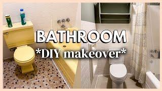 DIY BATHROOM MAKEOVER | painted bath tub & carpeted bathroom *extreme makeover* on a budget