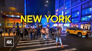 New York at Night, Midtown Manhattan - Walking Tour 4K