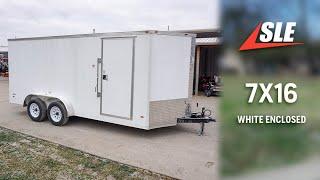 Overview of 7 x 16 White V-Nose Enclosed Trailer | #sleequipment #lawncare #enclosedtrailer