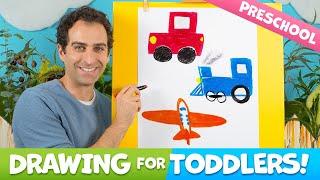 How to Draw a Car, Train & Plane – EASY Drawing Lesson for TODDLERS (Preschool)