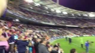 Ash McGrath kicks the winning goal after the siren