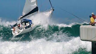  INCROYABLE !!! LES SKIPPERS FACE À DES VAGUES IMPRESSIONNANTES AU PHARE DE CAPBRETON. BIGWAVES. 