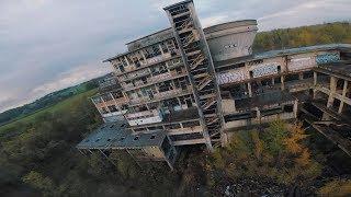 Drone racing footage of abandoned coal factory