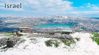 Golanhöhen: Mount Hermon mit Schnee bedeckt. Der kälteste Ort in Israel.