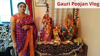 Mere ghar ka Gauri Poojan Vlog, Nauvari Saree, Beautiful decor, Naivedya and much more