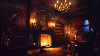 Soft Rain & Thunderstorm Sounds with Fireplace - Classic Room Ambience