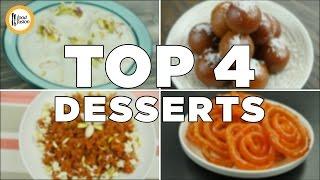 Rus Malai, Gulab Jamun, Gajar Ka halwa & Jalibi all desserts  in recipe video By Food Fusion