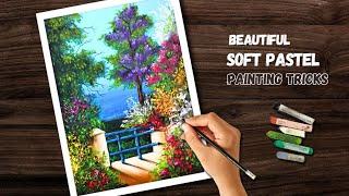 How To Draw Beautiful  FLOWERS GARDEN With Soft Pastel Colour Tutorial (step by step)