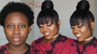 Easy Protective Style | $1.99 Ninja Bun with Bangs using Braiding Hair on Short 4C Natural Hair