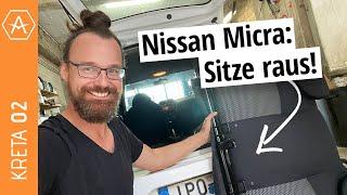 Autositze ausbauen: Platz zum Schlafen im Nissan Micra | Vanlife auf Kreta 02