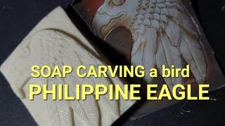 Soap carving a Philippine Eagle - carving a bird with Perla white soap.