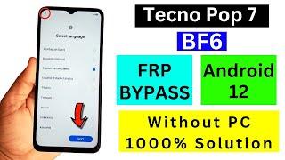 Tecno Pop 7 (BF6) Frp Bypass  YouTube Update |  No Apps Disable | Google Account Bypass Android 12