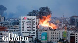 Moment Israeli airstrike hits Gaza tower block after Hamas attack