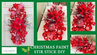 HIGH END EASY & INEXPENSIVE CHRISTMAS PAINT STIR STICK DOOR SWAG CENTERPIECE GARLAND DOLLAR TREE