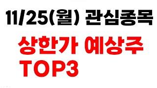 [주식] 11/25(월) 관심종목 상한가 예상주 TOP3 #apt #로제아파트 #로제 #아파트