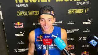 MONDO DUPLANTIS REACTS TO TAKING DOWN KARSTEN WARHOLM IN 100M EXHIBITION RACE RUNNING 10.37 SECONDS