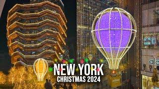 NYC Christmas Walk 2024  Hudson Yards Christmas Lights & Vessel 2024 4K NYC Christmas Decorations 