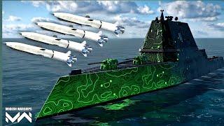 USS Zumwalt with full X-51 Waverider missile in action  Modern warship gameplay