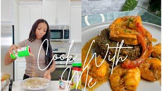 COOK WITH ME VLOG | DELICIOUS CREAMY SALMON AND SHRIMP WITH BLACK MUSHROOM RICE