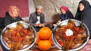 Cave old couple cook in winter cold and guest reception: Village Life Afghanistan