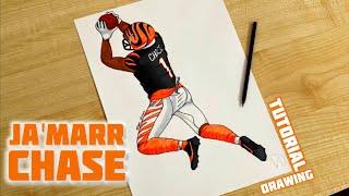 How to draw Ja'marr Chase / How to draw a football players NFL / Cincinnati Bengals