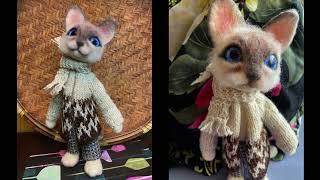 Needle felting toy cat. Wool felting process master-class