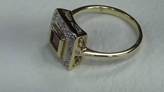 Square Ring with Garnet and Diamonds