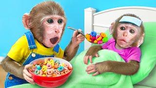 KiKi Monkey pretend Good Brother to Take are of Little Baby Monkey | KUDO ANIMAL KIKI