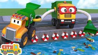 Super police car arrest naughty bus-Excavator,Bulldozer, crane truck for kids.