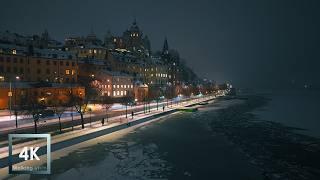 Schneefall Spaziergang in der Altstadt von Stockholm 4K HDR Schweden