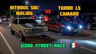 NITROUS SBC MALIBU VS TURBO LS CAMARO | STREET RACE | BIG RIM RACING