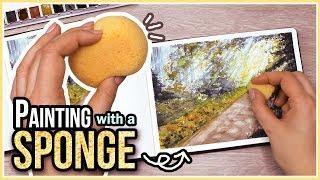 Nature Painting Landscape with Watercolors using a Sponge // Art Journal Thursday