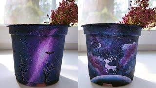 DIY Рисуем на горшке  Космос акрилом