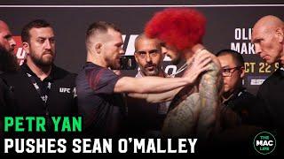 Petr Yan shoves Sean O'Malley during First Face Off | UFC 280 Press Conference