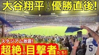 【初優勝】その時、カメラが捉えた超絶の瞬間！大歓喜に満ちた激震のスタジアムに超絶の目撃者たち！激動のシーズンを乗り越えた大谷翔平、初優勝直後！　【現地映像】