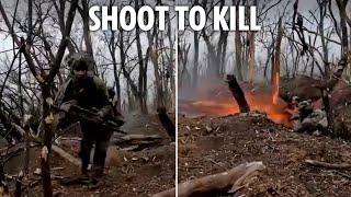 Ukrainian soldiers obliterate Russian enemies & shoot down quadcopters in ambush