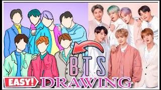 BTS group Drawing  | Easy Step by step Tutorial