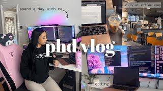 day in the life of a phd student | coding, coffee shops + cosy set up