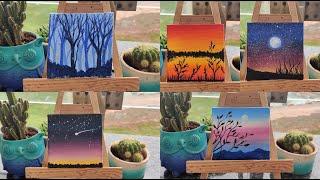 5 Paintings For Beginners || Complete Guide on Blending Techniques || Painting on 5 Tiny Canvases