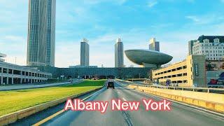 Driving Downtown Albany, New York (NY), USA - Best Panorama View of Empire State Plaza