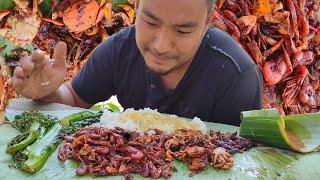 eating prawns, grasshopper, and crab eating with nature || kents vlog.